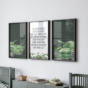 Army Vehicles Wall Art, Tank Prints, Phonetic Alphabet Poster, Boys Bedroom Decor, Military Wall Art, Watercolor Art, Digital Download