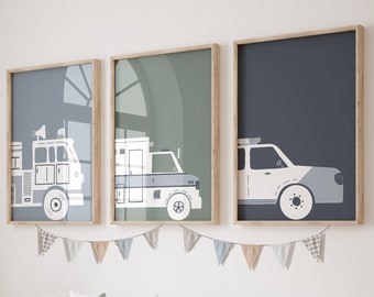 Rescue Vehicle Prints: Minimalist Transportation Nursery Art (Set of 3) (Digital Download)