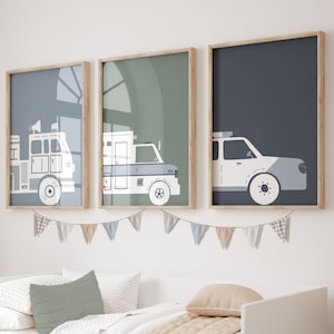Rettungsfahrzeug Prints, Jungen Dekor, Einsatzfahrzeug, Transport Kinderzimmer, 3er-Set Poster, Kinderzimmer druckbar