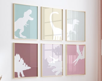 Girl Dinosaurs Prints, Girls Room Decor, Toddler Girl Wall Art, Nursery Printable Art, Digital Download