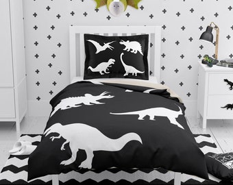 monochrome dinosaur bedding