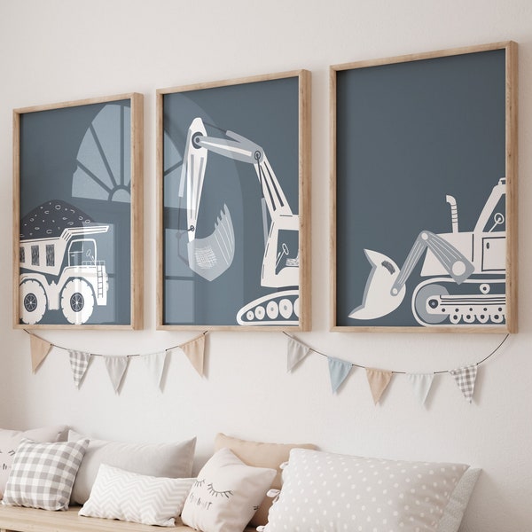 Bouw voertuig prints, jongens kamer decor, peuter kunst aan de muur, bulldozer print, dump truck poster, bulldozer poster, digitale download