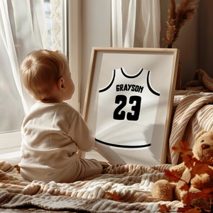 Impresión de camiseta de baloncesto, personalizada con nombre, número y color, obra de arte personalizada, decoración deportiva para dormitorio, impresión para guardería, descarga digital