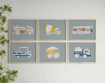 Truck Nursery Prints: Construction Vehicle Wall Art Set (Digital Download)