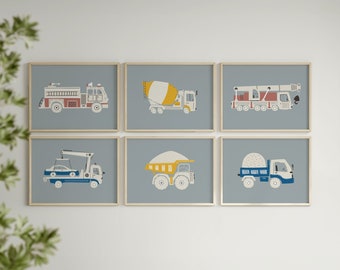 Set of 6 TRUCK Prints, Transportation Nursery, Kids Gallery Wall Set, Truck Wall Art, Toddler Room Decor, INSTANT DOWNLOAD