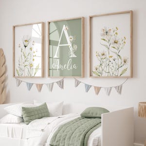 Custom Name Floral Nursery Wall Art Set of 3 Prints - Etsy