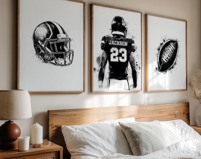 Custom Name Football Wall Art Set of 3 Prints