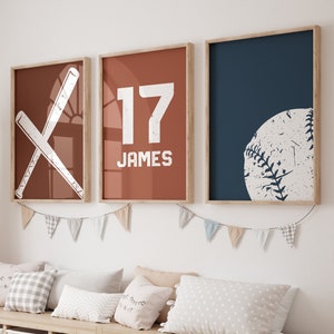 Baseball Wall Art Prints: Custom Name, Boys Room Decor (PDF Files)