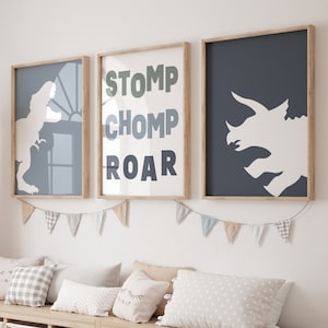 Dinosaur Prints for Boys Room, Dinosaur Bedroom Decor, Nursery Wall Art, Printable Art, Dinosaur Posters, Set of 3 Prints
