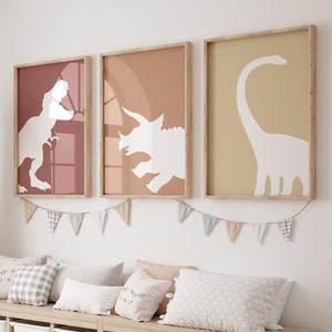 Boho Dinosaur Wall Art, Set Of 3 Dino Prints, Kids Room Wall Art, Nursery Printables