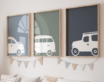 Set of 3 Car Prints, Boys Room Posters, Vehicle Wall Decor, Toddler Wall Art, Car Poster, Van Print, Classic Car Print, Digital Download