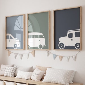 Set of 3 Car Prints, Boys Room Posters, Vehicle Wall Decor, Toddler Wall Art, Car Poster, Van Print, Classic Car Print, Digital Download