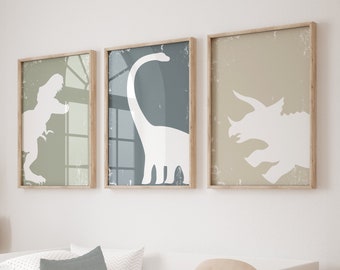 Dinosaur Poster Set of 3, Dinosaur Decor, Toddler Wall Art, Toddler Wall Decor, Boy Bedroom Decor, Printable Art, Instant Download