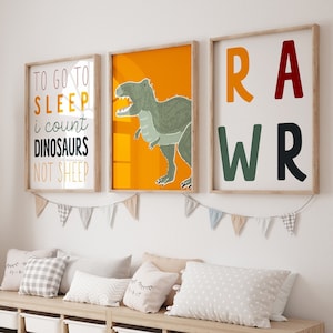 Dinosaur Nursery Wall Art Orange Set of 3 Printables - Etsy