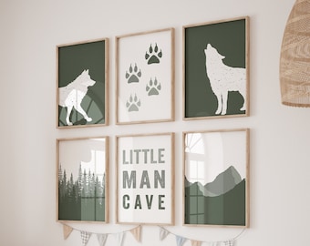 Wolf Nursery Prints Set: Forest Mountain Woodland Art (Instant Download)