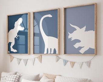 Impressions de dinosaures, art mural pour tout-petits, décoration murale pour chambre d'enfant, ensemble de 3 affiches, imprimés de pépinière, téléchargement numérique