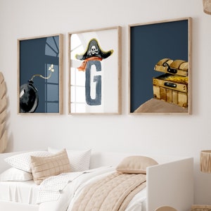 Láminas de piratas, decoración de habitación infantil, letras de nombre personalizadas, arte de pared para niño, póster pirata, arte de pared pirata, dormitorio pirata, arte de pared imprimible