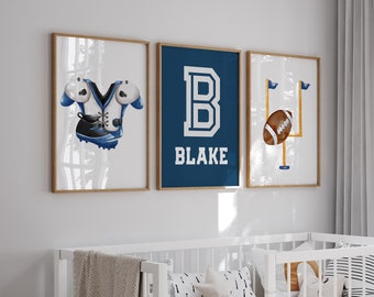 Football Nursery Decor, Sports Boys Wall Art, Football Art Print Blue, Decor For Boys Room, Personalized Football Prints, Digital Download