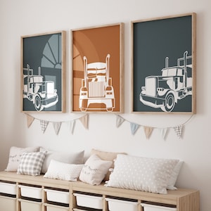 Semi vrachtwagenafdrukken: kinderkamerdecoratie, set van 3 (digitale download)