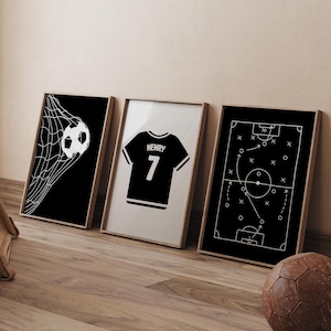 Láminas de fútbol, pósteres de fútbol, camisetas de fútbol, balones de fútbol, decoración deportiva para dormitorio infantil, decoración monocromática para habitación infantil, descarga digital