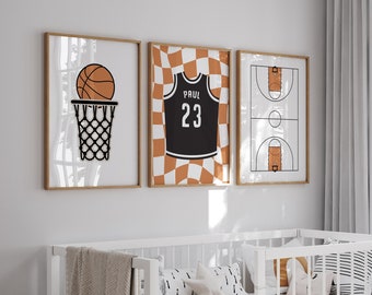 Basketball Wall Art, Basketball Nursery Decor, Jersey Custom Name, Basketball Set of 3 Prints, Boys Room Decor, Digital Download