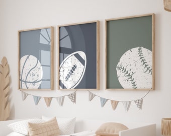 Sports Ball Prints: Boys Room Decor, Baseball, Basketball, Football (Digital Download)