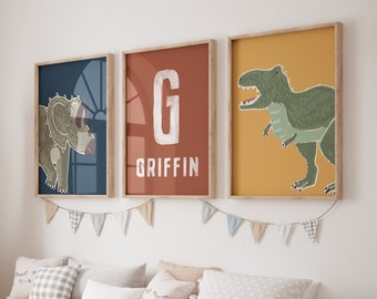 Dinosaur Nursery Prints: Boys Room Decor, Set of 3 (Digital Download)