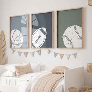 Arte mural deportivo, decoración de dormitorio infantil, impresiones de pelotas, arte para habitación infantil, impresión de béisbol, póster de baloncesto, impresión de fútbol, descarga instantánea