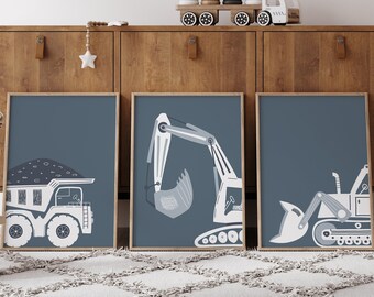 Construction Prints, Toddler Boy Room Decor, Construction Vehicles, Bulldozer Print, Dump Truck Poster, Digger Poster, Digital Download