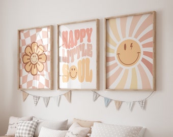 Daisy Wall Art, Girls Nursery Wall Art, Set of 3 Prints, Girls Room Decor, Groovy Nursery, Nursery Printable, Instant Download