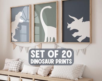 Dinosaur Nursery Wall Art Printable Posters - 20 Different Dinosaurs and 10 Background Colors Included