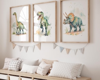 Watercolor Dinosaur Wall Art Set of 3 Printable Posters