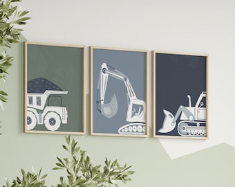 Transportation Nursery, Construction Prints, Toddler Boy Room Decor, Kids Wall Art, Dump Truck, Digger Print, Bulldozer, Nursery Printable