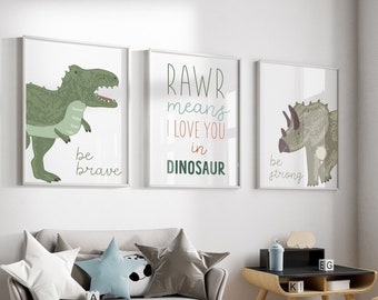 Dinosaur wall art, Set of 3 nursery printables, Nursery wall art, Dino wall art, Dinosaur nursery, Dino wall art, Dinosaur decor