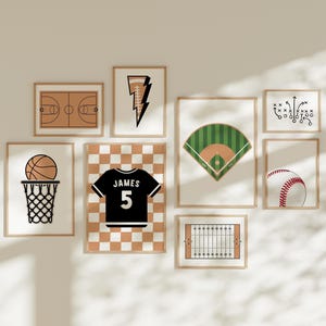 Lot de 8 impressions d&#39;art mural sport : maillot personnalisé, baseball, football (téléchargement numérique)