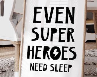 Superhero Nursery Art: Kids Bedroom Decor, Black and White Print (Digital Download)