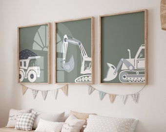 Vehículos de construcción, Impresiones para habitación de niños, Arte de pared para niños pequeños, Impresión de bulldozer, Póster de camión volquete, Póster de bulldozer, Descarga digital