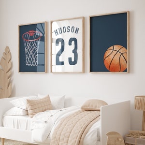 Aquarel basketbalafdrukken: aangepaste naam sportkunst, set van 3 (digitale download)