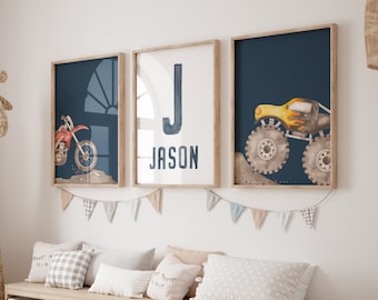 Monster Truck & Dirt Bike Print Set: Personalized Boys Room Decor (Digital Download)