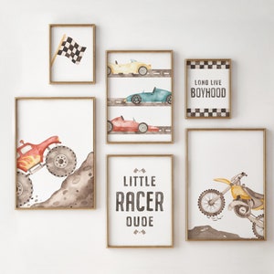 Arte mural de vehículos, decoración para habitación de niños, autos de carreras, impresiones de motos de cross, impresiones de monster trucks, descarga digital, decoración infantil, arte para sala de juegos