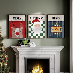 Conjunto de 3 estampas de Natal, pôster de Papai Noel, estampa de rena, decoração de parede de Natal, estampas infantis, arte de Natal personalizada, arte de parede para impressão