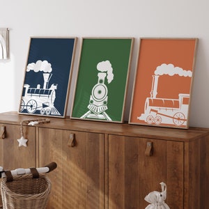 Vintage Train Prints: Set of 3, Colorful Kids Room Decor (Digital Download)