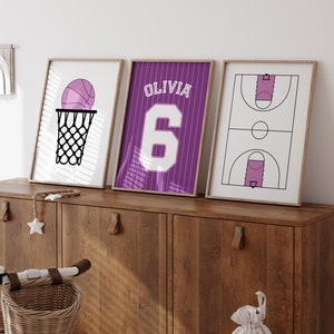 Girl Basketball Prints, Basketball Hoop, Basketball Court, Custom Name and Number, Basketball Wall Art, Girl Room Decor, Digital Download