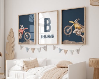 Personalized Motocross Prints: Boys Room Decor, Set of 3 (Digital Download)
