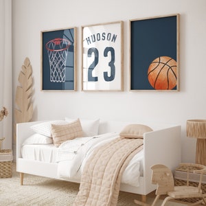 Basketball Poster, Boys Sports Print for Bedroom, Watercolor Custom Name, Basketball Prints, Set of 3, Basketball Wall Art, Digital Download