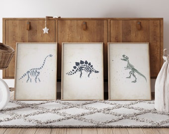 Dinosaur Skeleton Prints Set: Vintage Fossil Illustration (Digital Download)