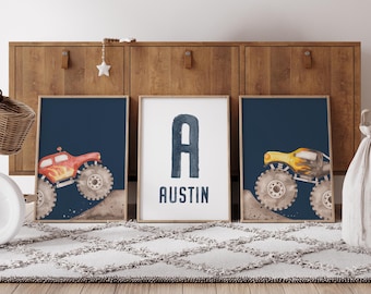 Monstertruck Aquarell druckbare Wandkunst Set von 3 Postern
