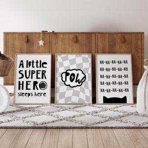 Super Hero Poster, Superhero Printable, Superhero Nursery, Boys Room Decor, Monochrome Nursery Decor, Kids Bedroom Decor, Digital Download