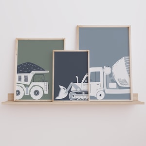 Construction Vehicle Prints Set: Earthy Nursery Wall Art (Digital Download)