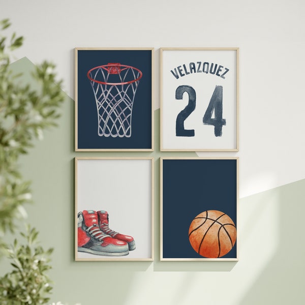 Conjunto de impresiones de baloncesto en acuarela: Camiseta personalizada, decoración deportiva (descarga digital)